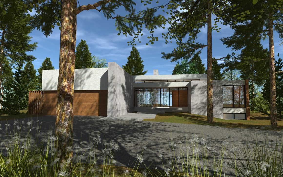 Modern stone house exterior view